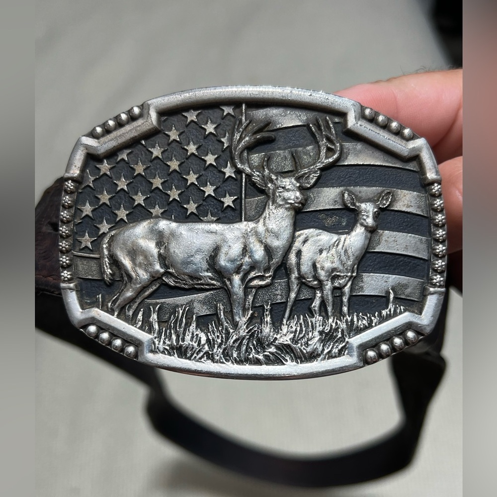 Montana Silversmiths Matched Pair Deer Buckle USA W/ Wrangler Belt